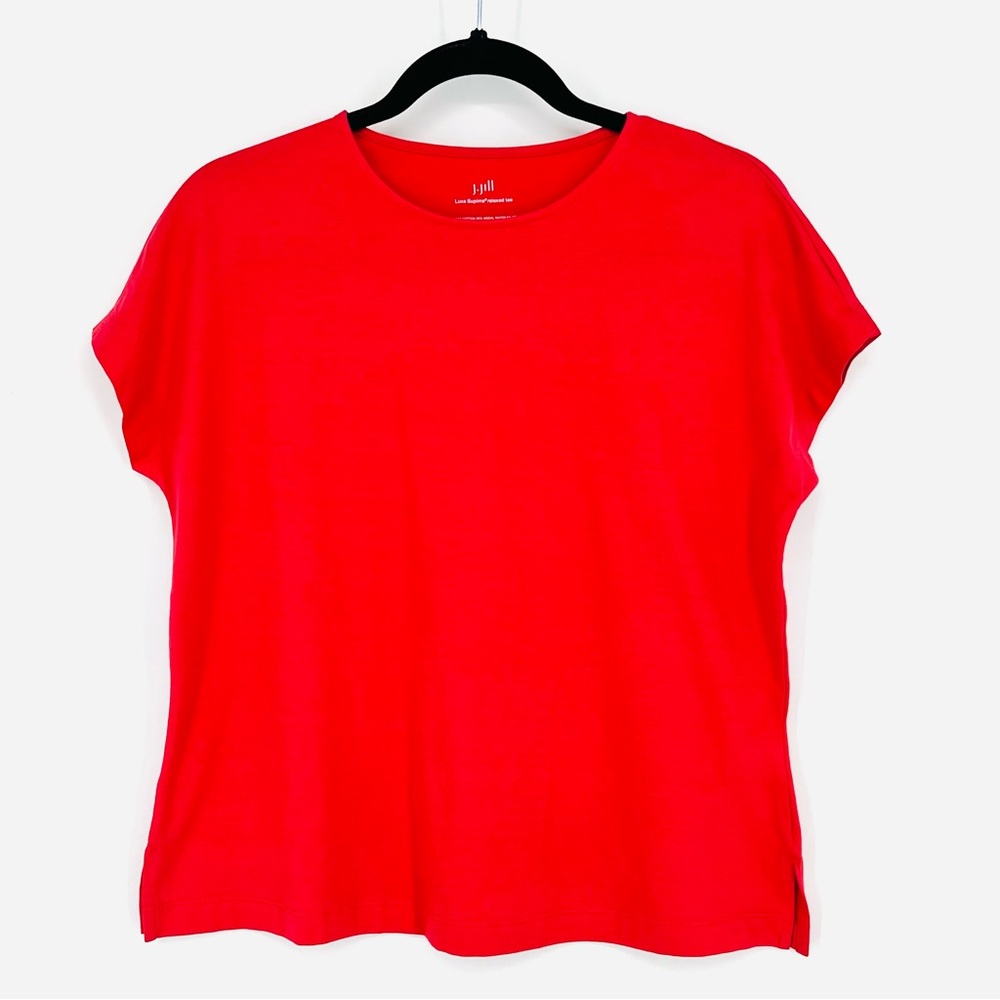 J Jill XS Red Luxe Supima Relaxed Tee